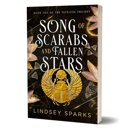 PAPERBACK: Song of Scarabs and Fallen Stars (Fateless Trilogy, #1) - Signed Paperback + 3 Tarot Cards